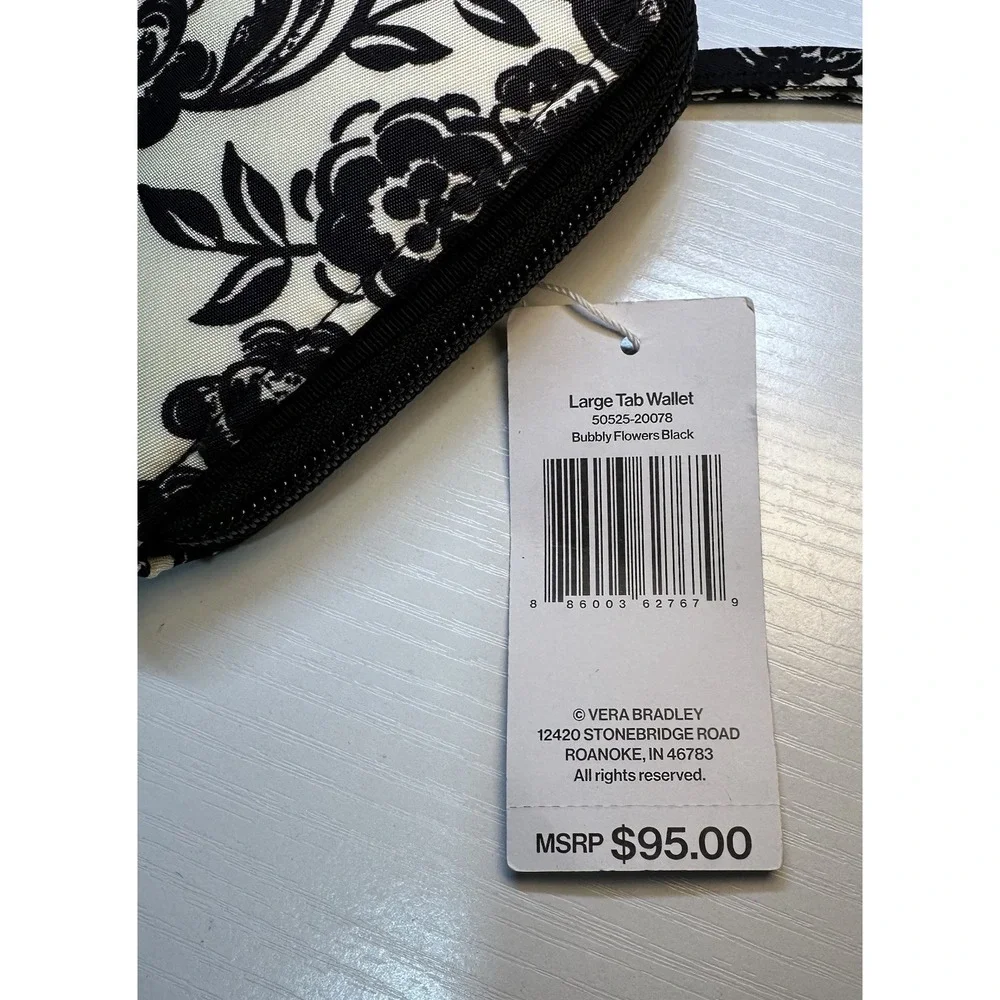 NWT Vera Bradley Large Tab Nylon Wallet Bubbly Flowers Black Pattern MSRP $95.00 - Picture 13 of 13